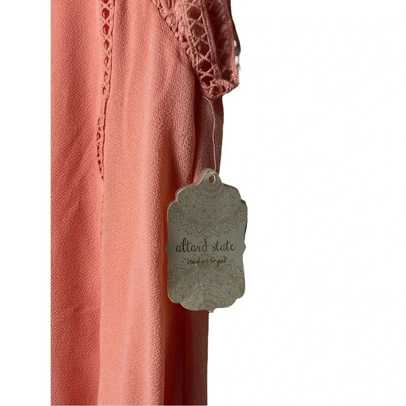 1680. ALTAR’D STATE SLEEVELESS MINI DRESS BOHO STYLE SIZE SMALL NEON CORAL COLOR - Picture 5 of 10